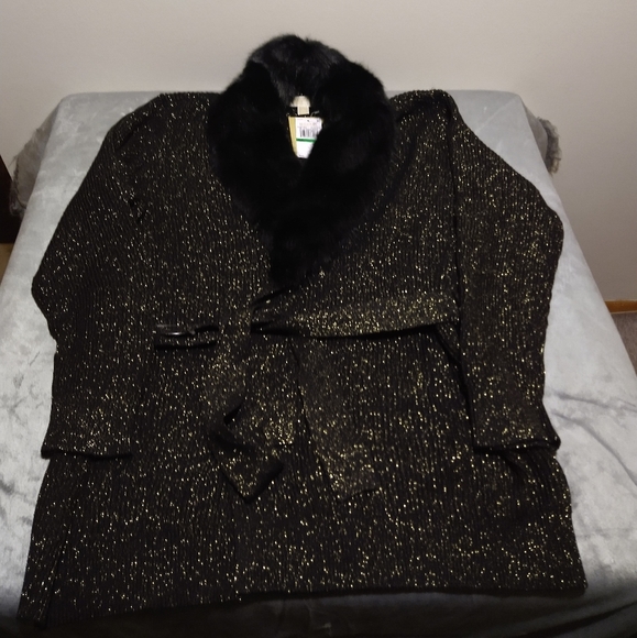 Michael Kors Metallic Faux-Fur Trim Cardigan - Picture 5 of 15